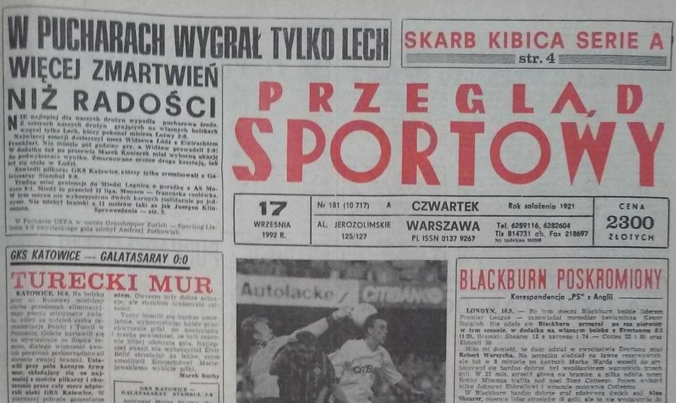 Przegląd Sportowy po Lech Poznań - Skonto Ryga 2:0 (16.09.1992)