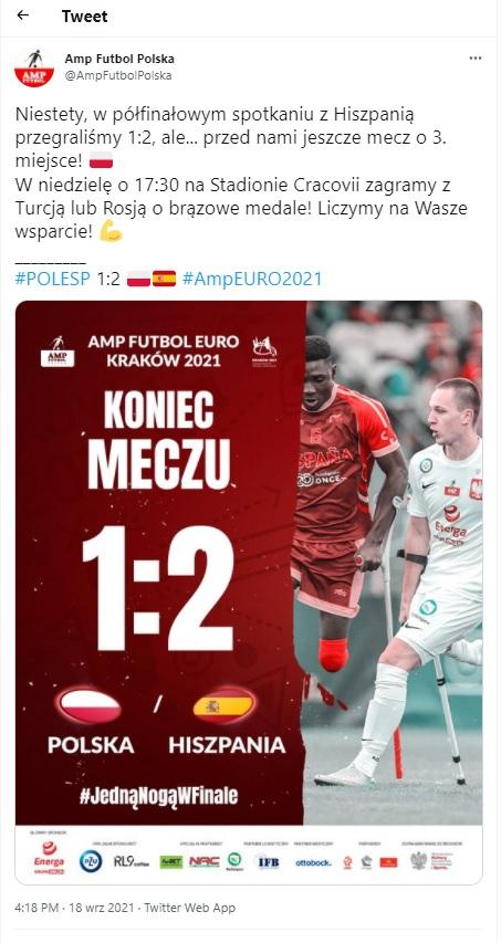 Twitt Amp Futbol Polska po meczu Polska - Hiszpania 1:2 (18.09.2021)