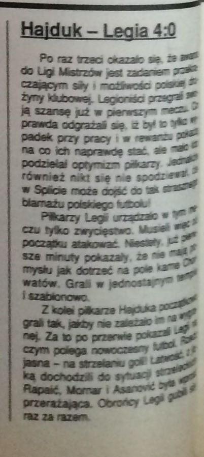 Piłka Nożna po meczu Hajduk Split - Legia Warszawa 4:0 (24.08.1994)