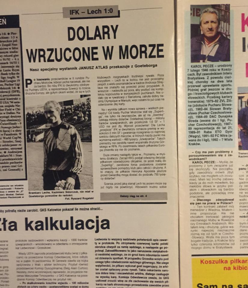 Piłka Nożna po IFK Göteborg - Lech Poznań 1:0 (21.10.1992) 2