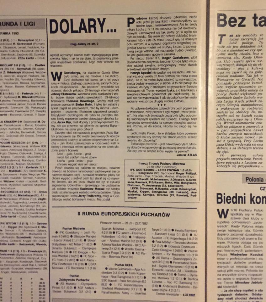 Piłka Nożna po IFK Göteborg - Lech Poznań 1:0 (21.10.1992) 3