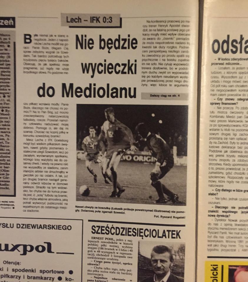 Piłka Nożna po Lech Poznań - IFK Göteborg 0:3 (04.11.1992) 1