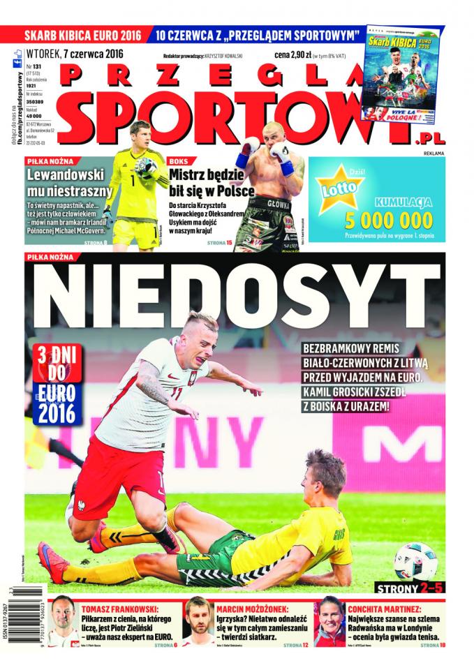Okładka Przegląd Sportowy po meczu Polska - Litwa 0:0 (06.06.2016).