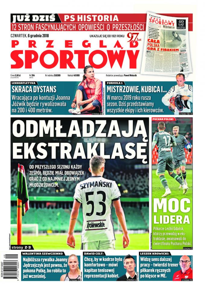 Okładka Przegląd Sportowy po meczu Bruk-Bet Termalica Nieciecza - Lechia Gdańsk 1:3 (05.12.2018).