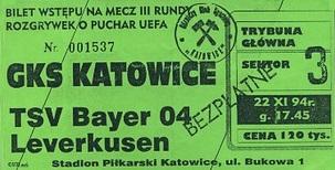 Bilet GKS Katowice - Bayer 04 Leverkusen 1:4 (22.11.1994) 2