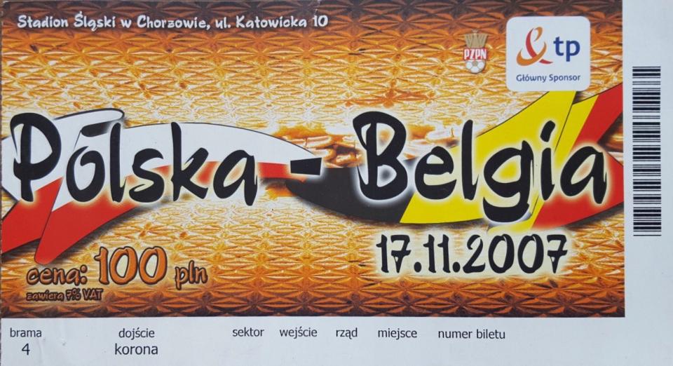 Bilet z meczu Polska - Belgia 2:0 (17.11.2007).