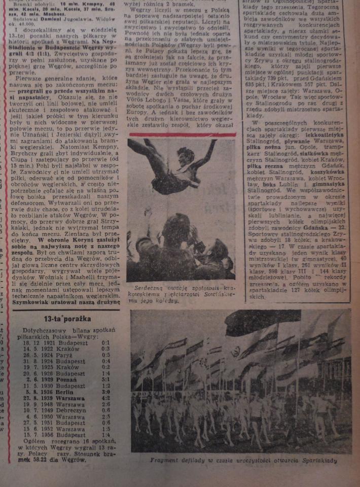 Głos Sportowca po Węgry - Polska 4:1 (15.07.1956) 2