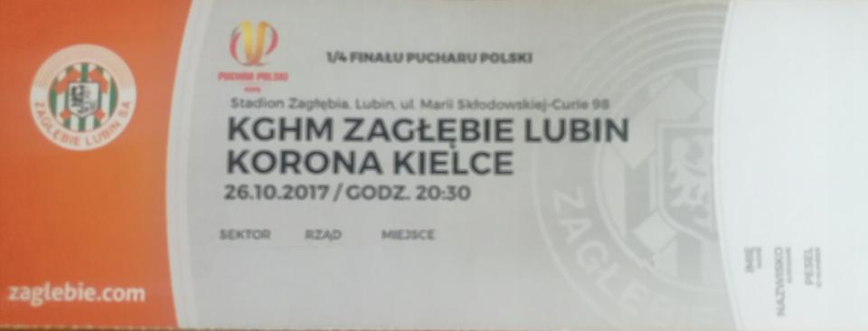 Zagłębie Lubin - Korona Kielce 0:1 (26.10.2017)