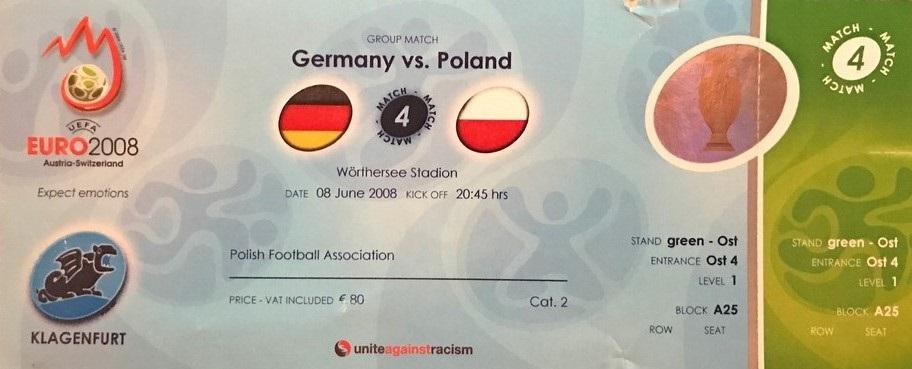 Bilet z meczu Niemcy - Polska 2:0 (08.06.2008).