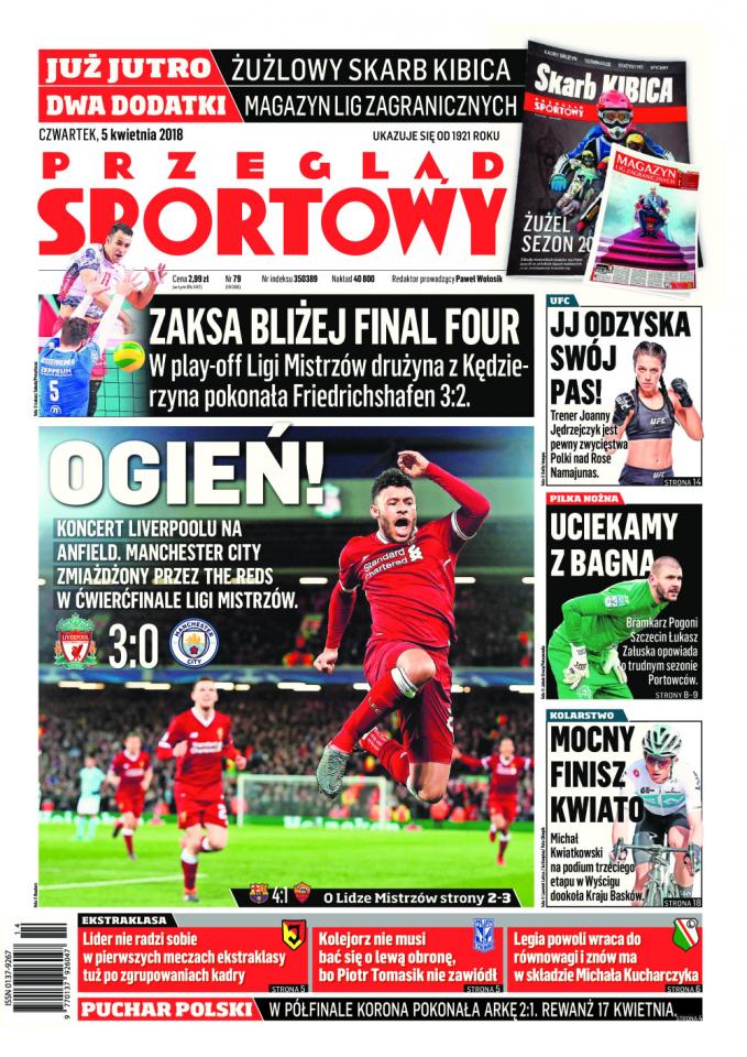 Okładka Przegląd Sportowy po meczu Korona Kielce - Arka Gdynia 2:1 (04.04.2018).