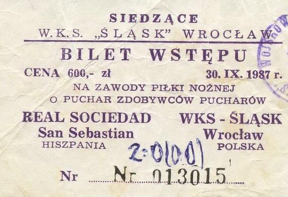 Bilet Śląsk Wrocław - Real Sociedad 0:2 (30.09.1987) 1