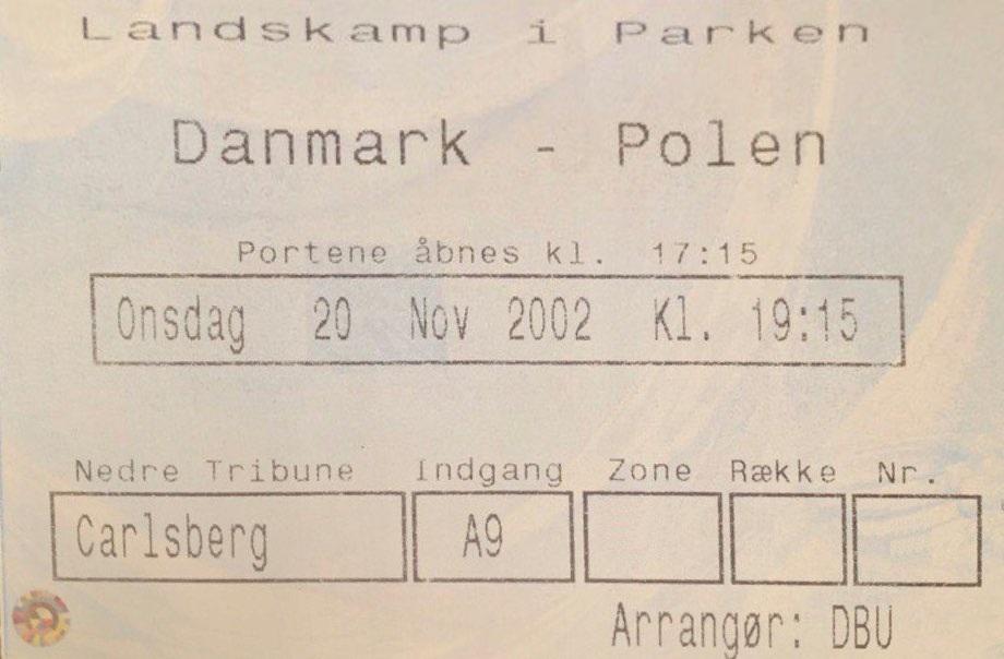 Bilet z meczu Dania - Polska 2:0 (20.11.2002)