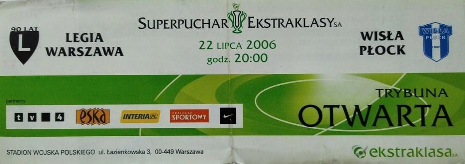 Bilet z meczu Legia Warszawa - Wisła Płock 1:2 (22.07.2006)