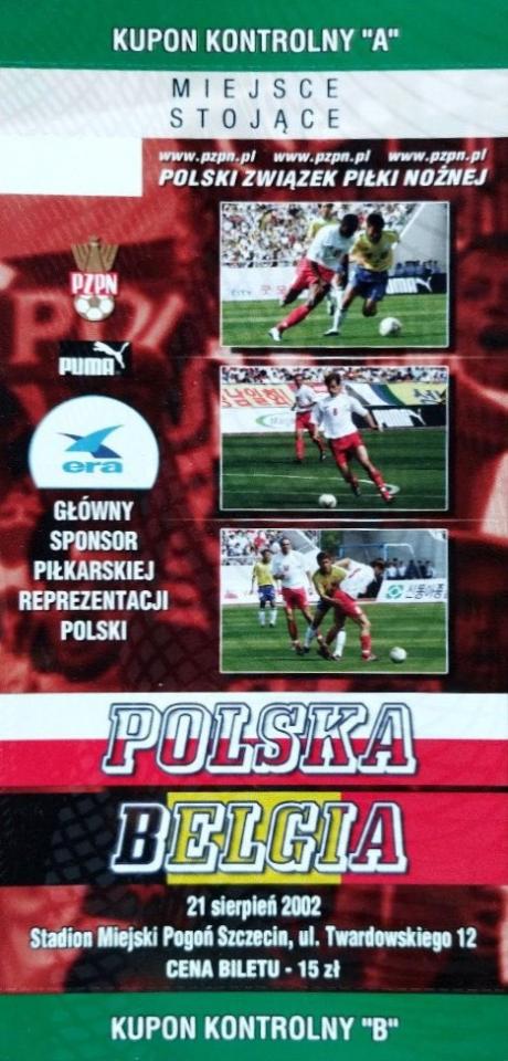 Bilet z meczu Polska - Belgia 1:1 (21.08.2002)