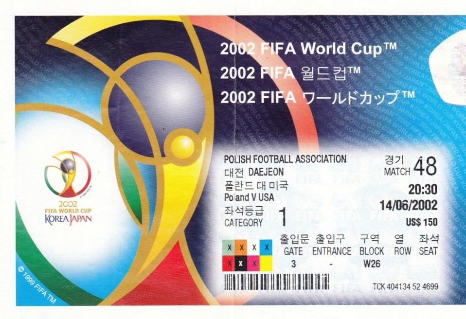 Bilet z meczu Polska - Stany Zjednoczone 3:1 (14.06.2002).