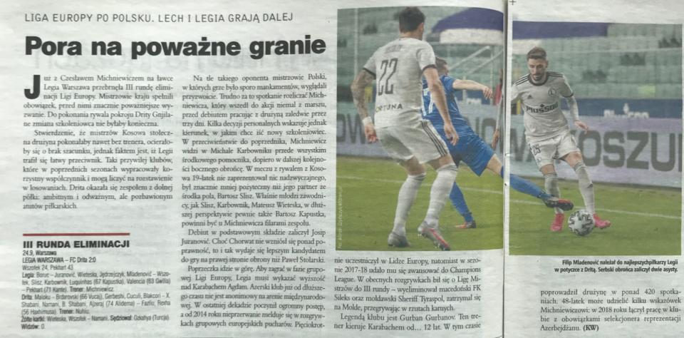 Piłka Nożna po meczu Legia Warszawa - Drita Gnjilane 2:0 (24.09.2020)