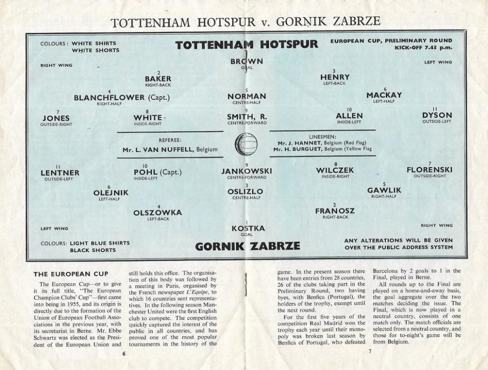 Program Tottenham Hotspur - Górnik Zabrze 8:1 (20.09.1961) 3