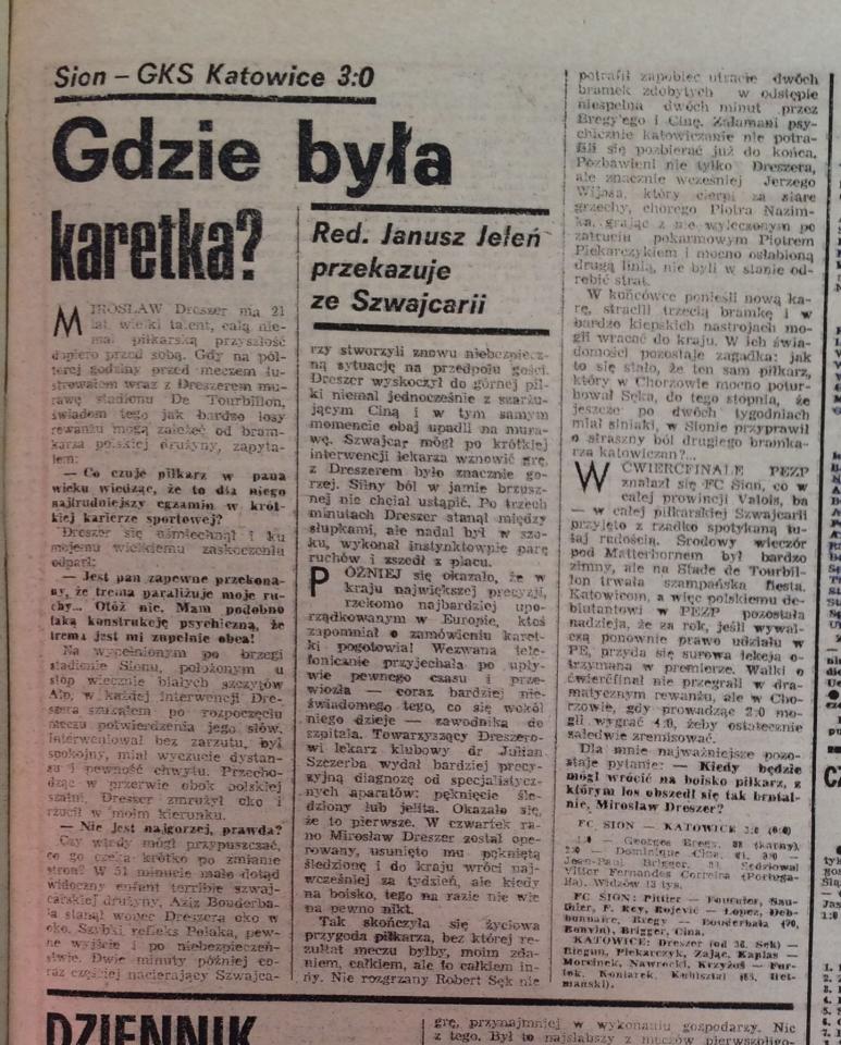 Piłka Nożna po FC Sion - GKS Katowice 3:0 (05.11.1986)