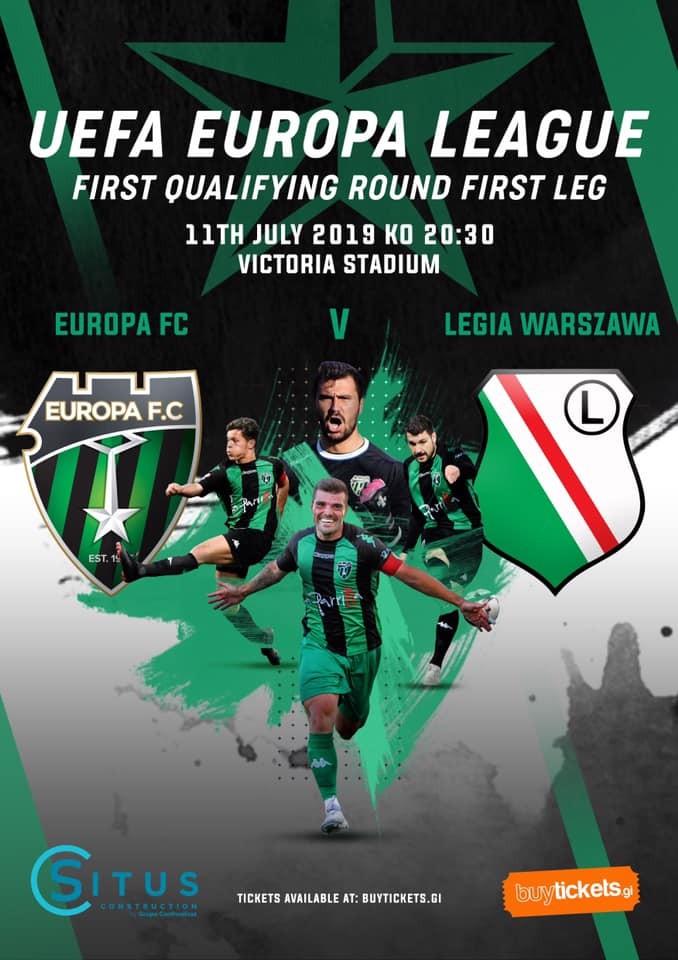 Plakat z meczu Europa FC - Legia Warszawa 0:0 (11.07.2019).