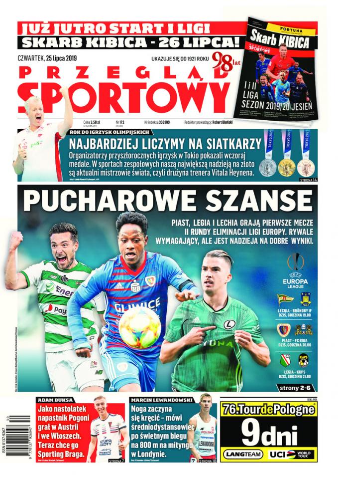 Okładka Przegląd Sportowy przed meczem Legia Warszawa - Kuopion Palloseura 1:0 (25.07.2019).