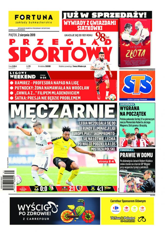 Okładka Przegląd Sportowy po meczu Kuopion Palloseura - Legia Warszawa 0:0 (01.08.2019).