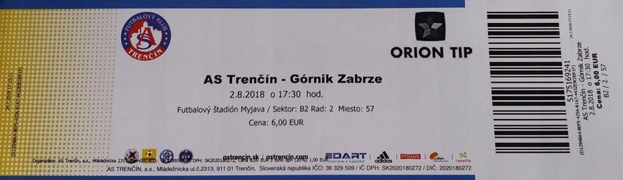 Bilet AS Trenčín - Górnik Zabrze 4:1 (02.08.2018)