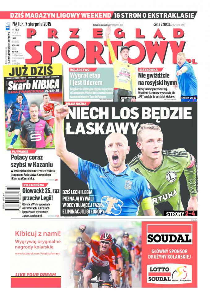 Okładka Przegląd Sportowy po meczu Legia Warszawa - FK Kukësi 1:0 (06.08.2015).