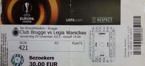 Bilet z meczu Club Brugge - Legia Warszawa 1:0 (05.11.2015).