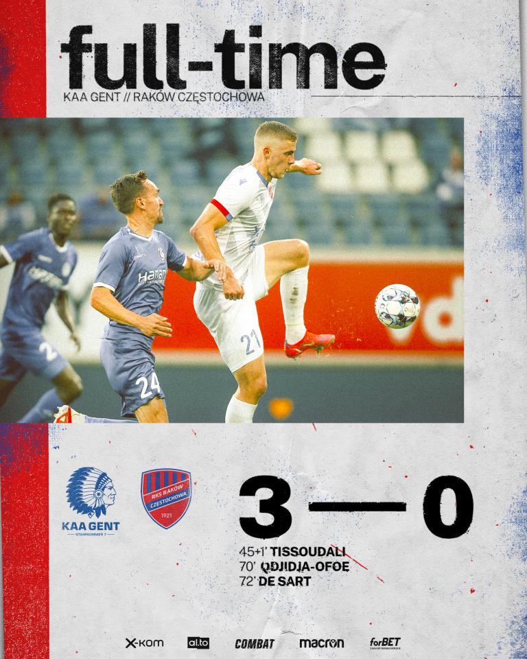 KAA Gent - Raków Częstochowa 3:0, 26.08.2021