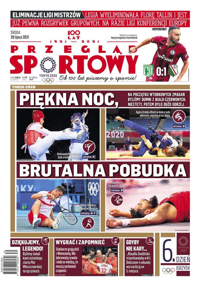 Okładka Przegląd Sportowy po meczu Flora Tallin - Legia Warszawa 0:1 (27.07.2021).