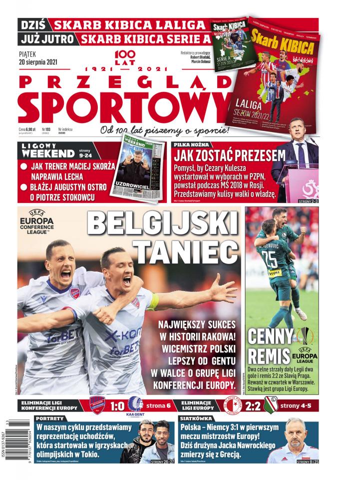Okładka Przegląd Sportowy po meczu Slavia Praga - Legia Warszawa 2:2 (19.08.2022)