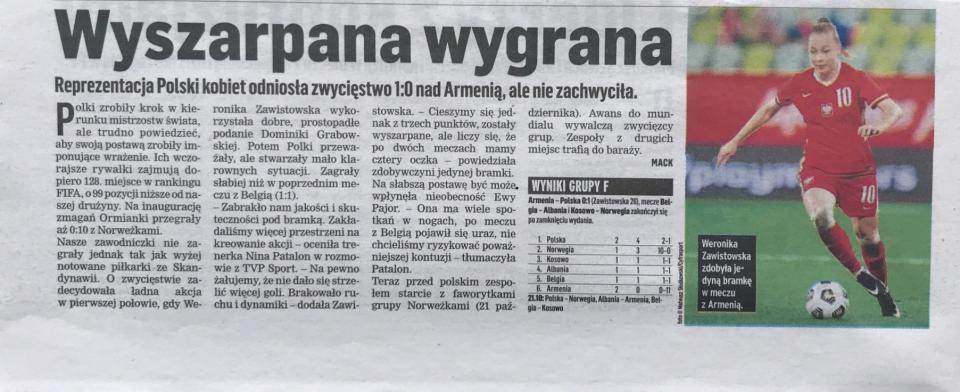 Przegląd Sportowy po meczu kobiet Armenia - Polska 0:1 (21.09.2021).