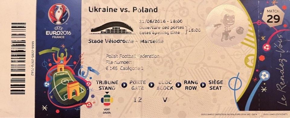 Bilet z meczu Ukraina - Polska 0:1 (21.09.2016).