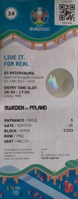Bilet z meczu Szwecja - Polska 3:2 (23.06.2021).