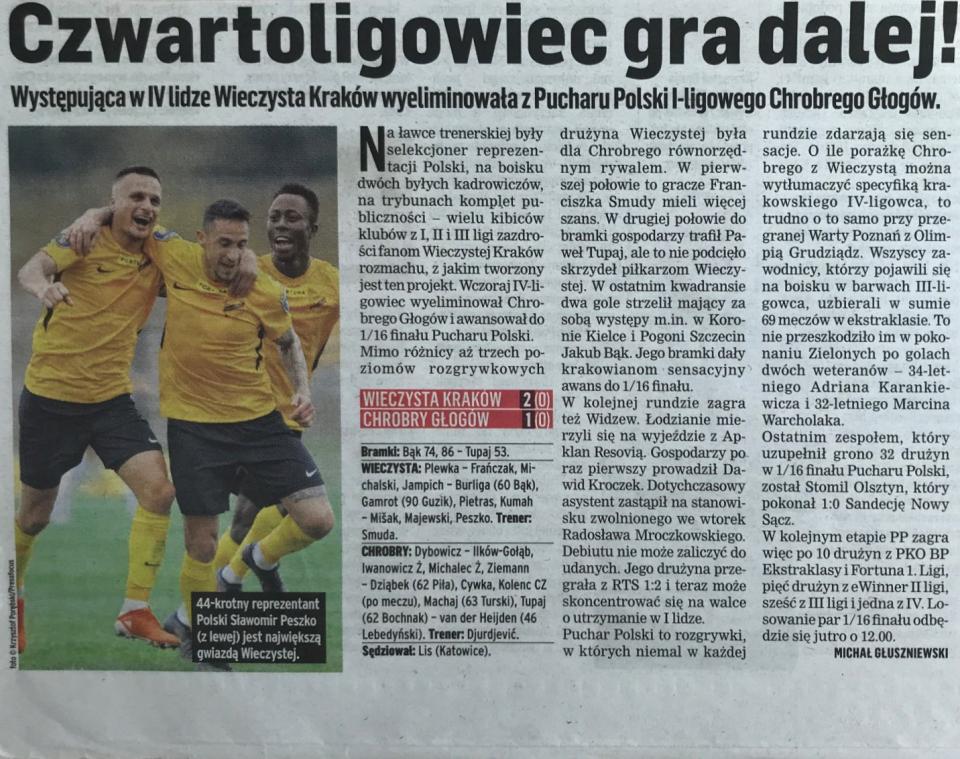 Przegląd Sportowy po meczu Wieczysta Kraków - Chrobry Głogów 2:1 (29.09.2021)
