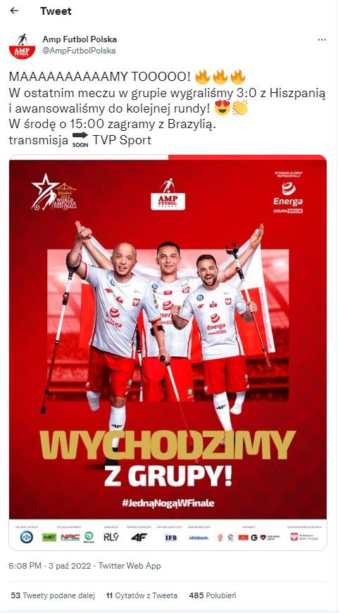 Twitt ampfutbol Polska - Hiszpania 3:0 (03.10.2022).