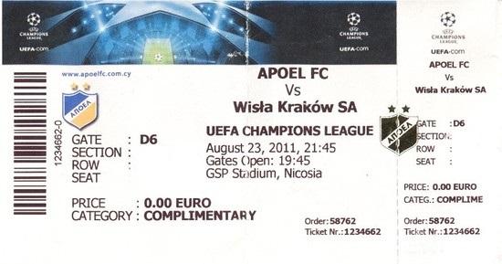Bilet APOEL Nikozja - Wisła Kraków 3:1 (23.08.2011)