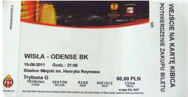 Bilet Wisła Kraków - Odense BK 1:3 (15.09.2011)