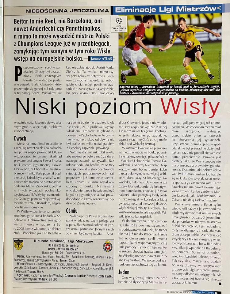 Piłka Nożna po Beitar Jerozolima - Wisła Kraków 2:1 (30.07.2008)