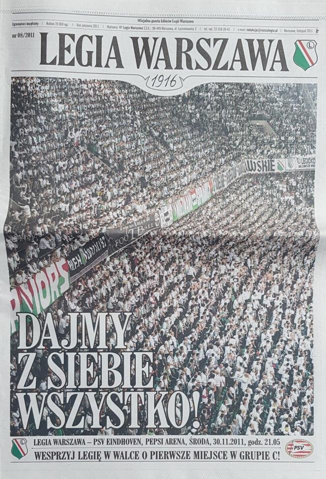 Program meczowy Legia Warszawa - PSV Eindhoven 0:3 (30.11.2011)