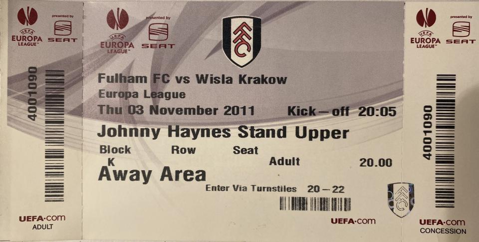Bilet Fulham FC - Wisła Kraków 4:1 (03.11.2011)