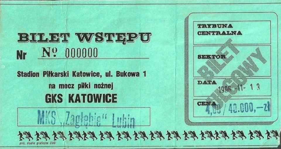 GKS Katowice - Zagłębie Lubin 3:0 (13.11.1996) bilet
