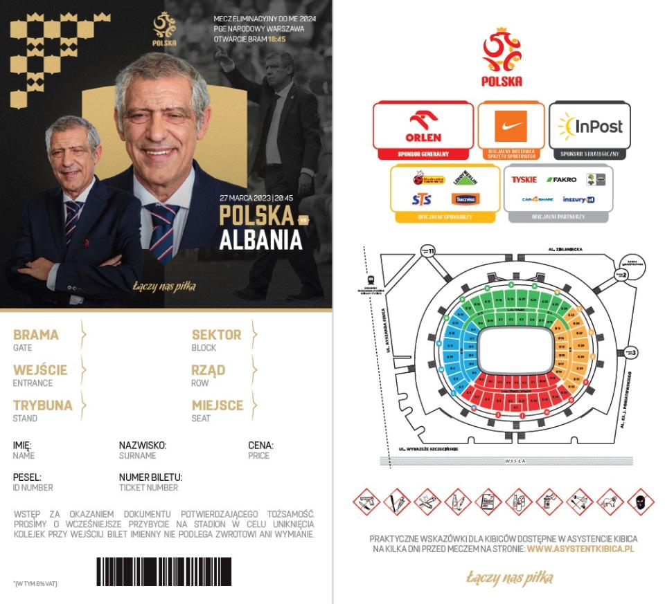 Bilet z meczu Polska - Albania 1:0 (27.03.2023)