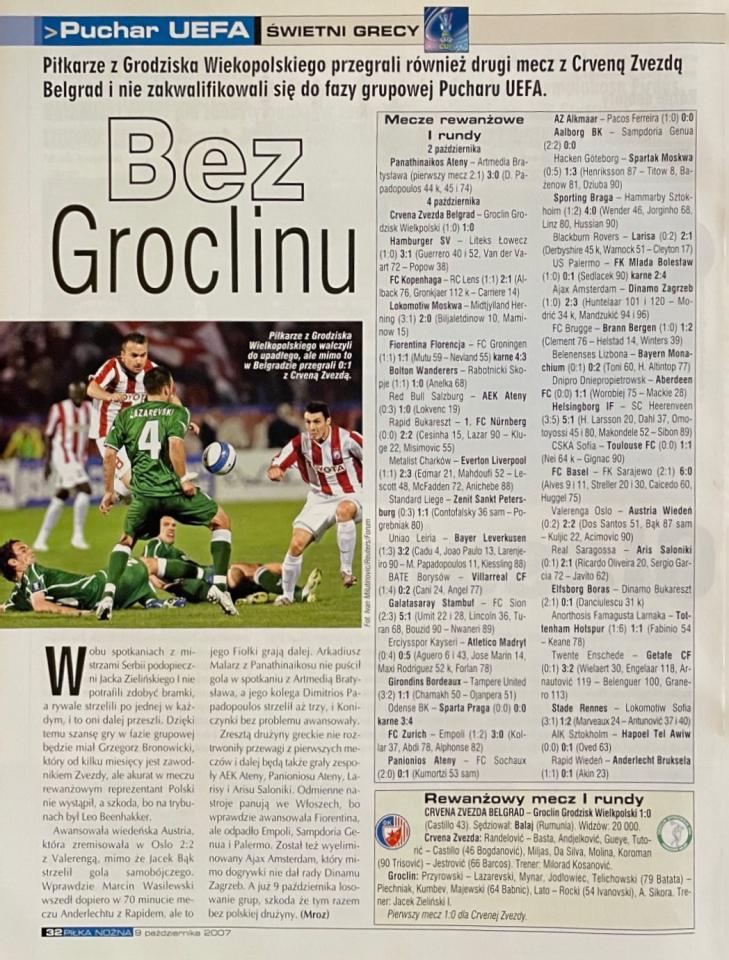 Piłka Nożna po meczu Crvena Zvezda Belgrad - Groclin Dyskobolia Grodzisk Wlkp. 1:0 (04.10.2007)