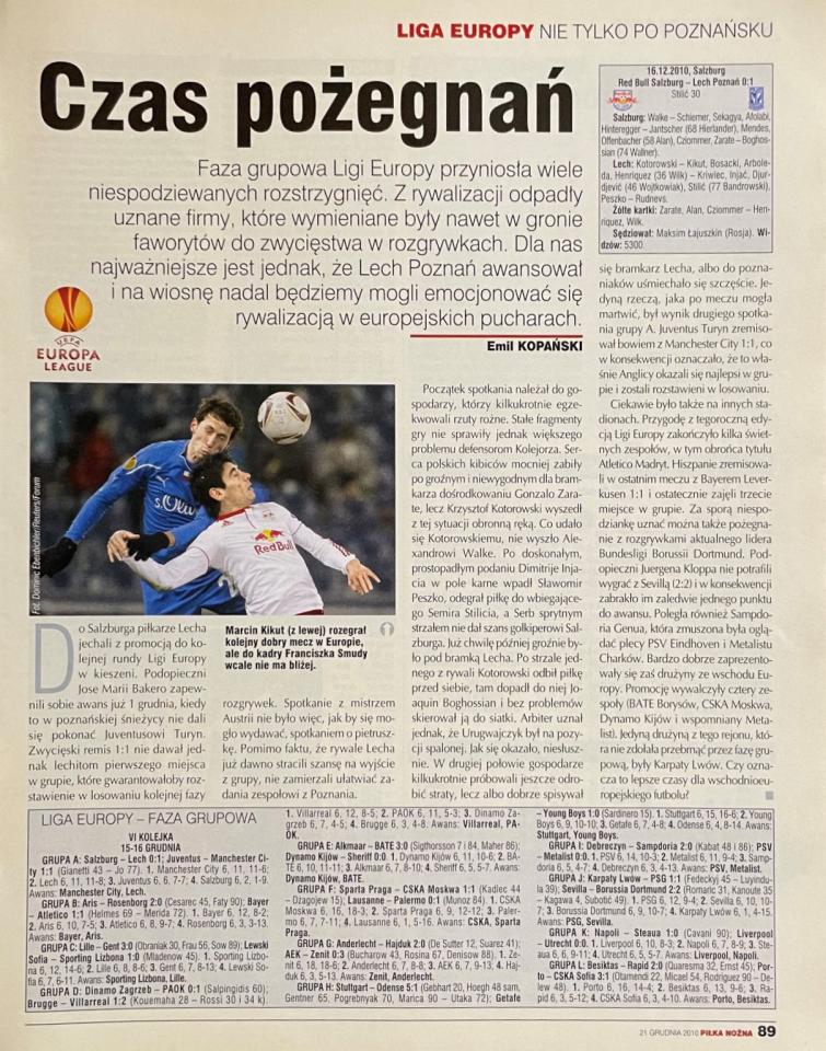 Piłka Nożna po meczu FC Salzburg - Lech Poznań 0:1 (16.12.2010)