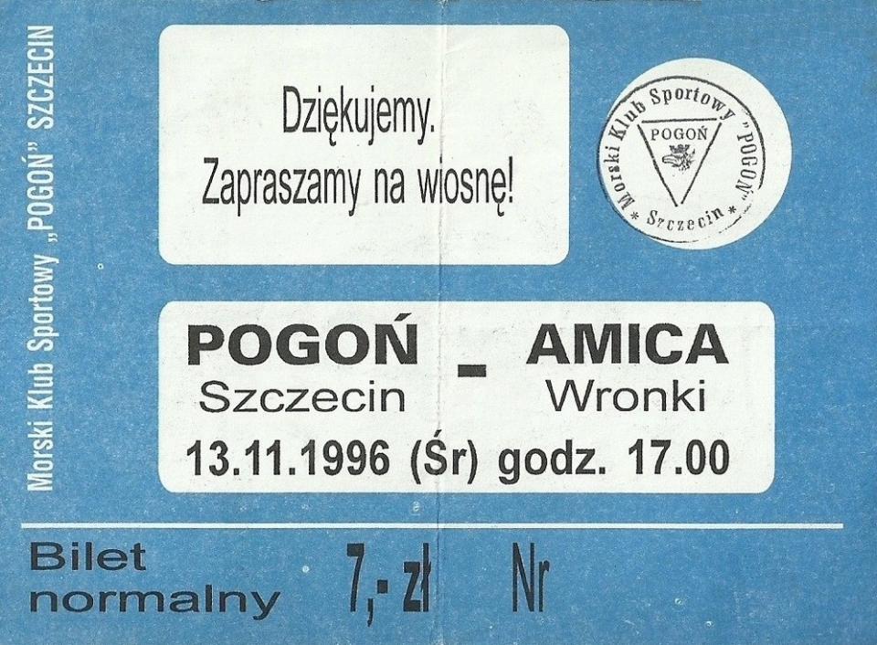 Pogoń Szczecin - Amica Wronki 4:0 (13.11.1996)