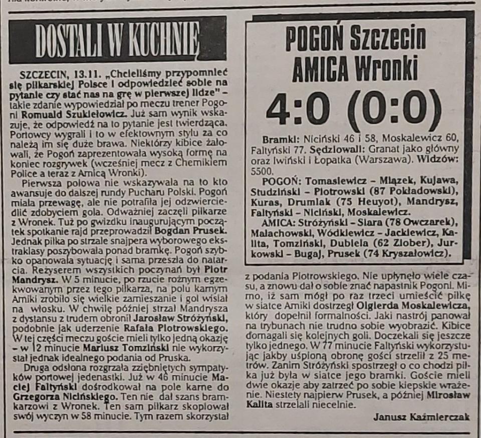Pogoń Szczecin - Amica Wronki 4:0 (13.11.1996)