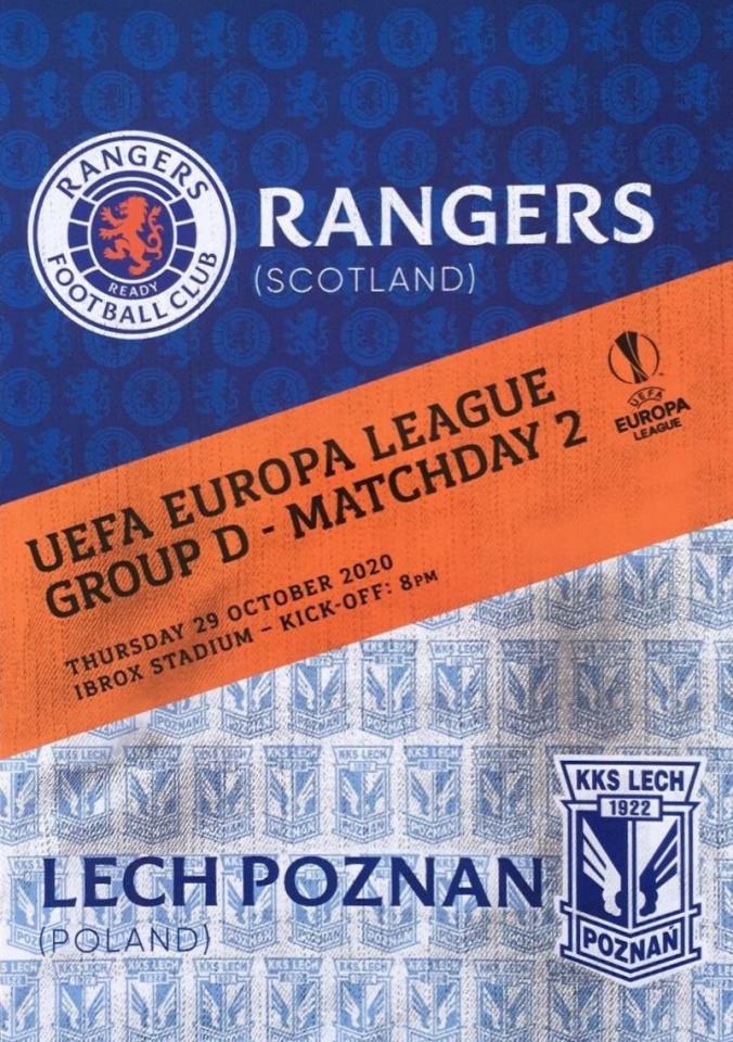 Program meczowy Rangers FC - Lech Poznań 1:0 (29.10.2020)