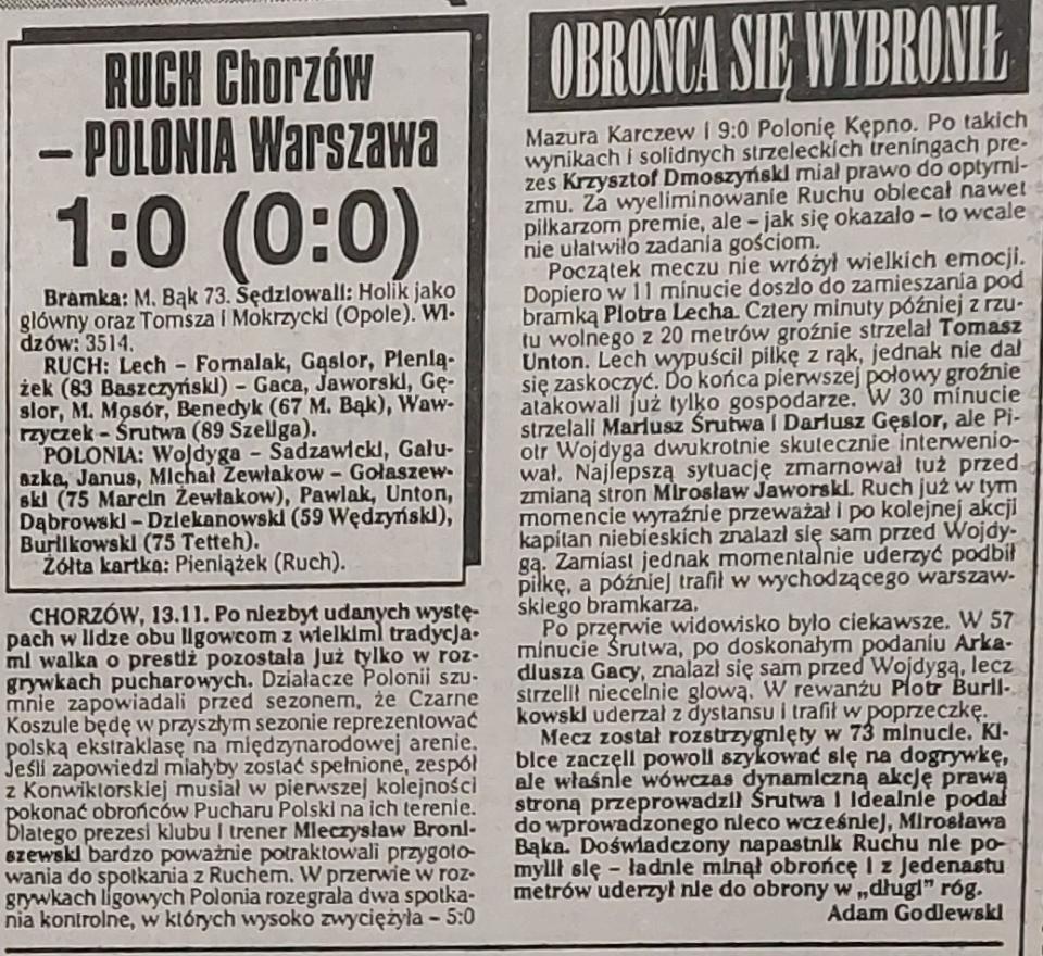 Ruch Chorzów - Polonia Warszawa 1:0 (13.11.1996)