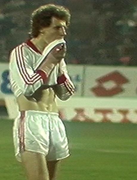 Krzysztof Surlit podczas meczu Widzew Łódź – Juventus Turyn 2:2 (20.04.1983)